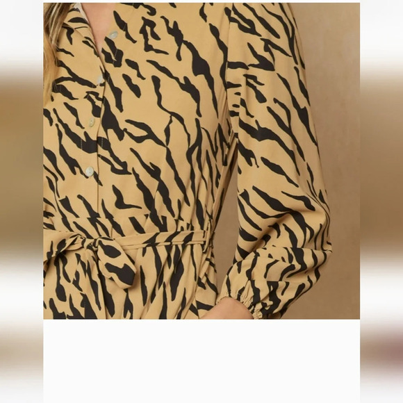 ENTRO Camel Animal Stripe ButtonDown Collared Midi Dress. Size small - Picture 7 of 16